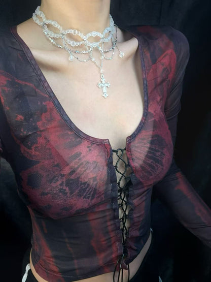 Gothic Matte Clear Bead Tassel Choker