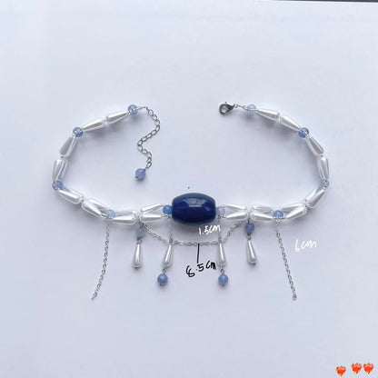 Sapphire Center Teardrop Pearl Drape Collar