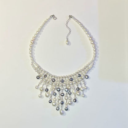 Grey White Gradient Pearl Waterfall Choker