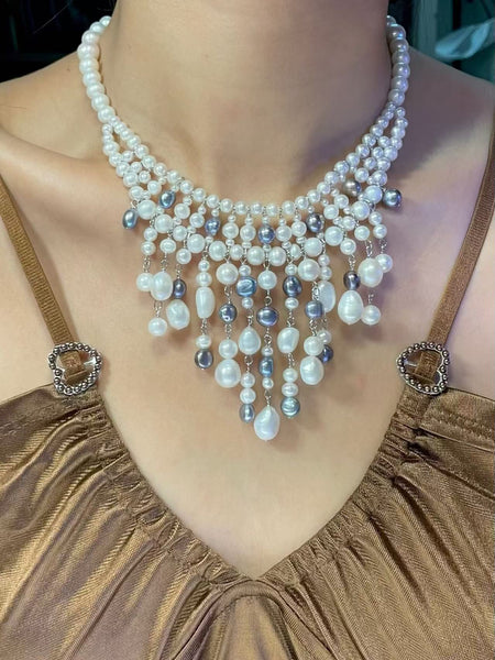 Grey White Gradient Pearl Waterfall Choker