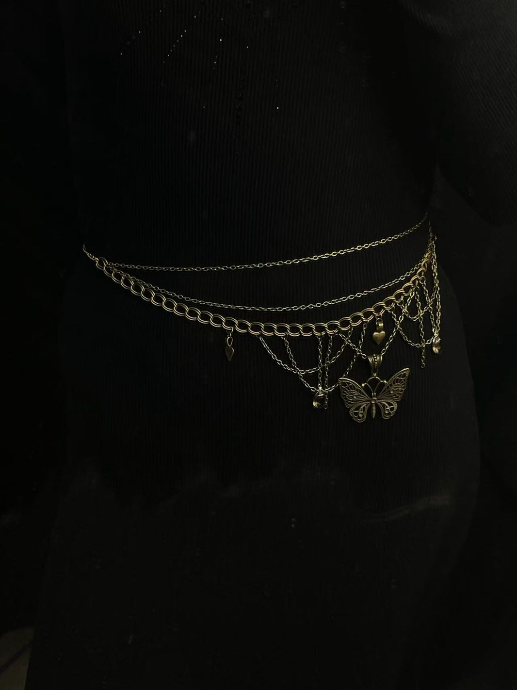 Antique Brass Butterfly Draped Hip Sash