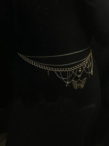 Antique Brass Butterfly Draped Hip Sash