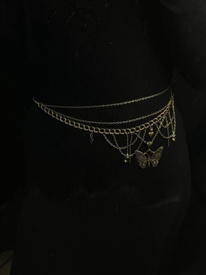 Antique Monarch - Bronze Butterfly & Crystal Multi-Layer Choker