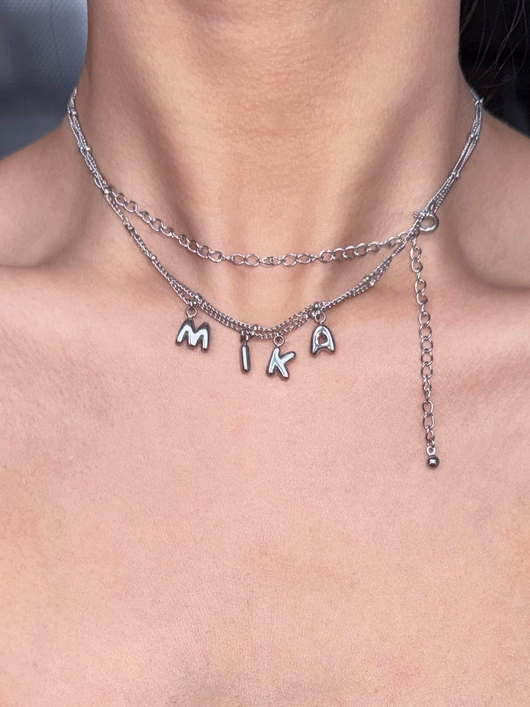 Personalized silver custom letter pendant double layer choker necklace for clean fit outfit