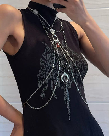 Vintage Oval Stone Multi Tassel Body Collar