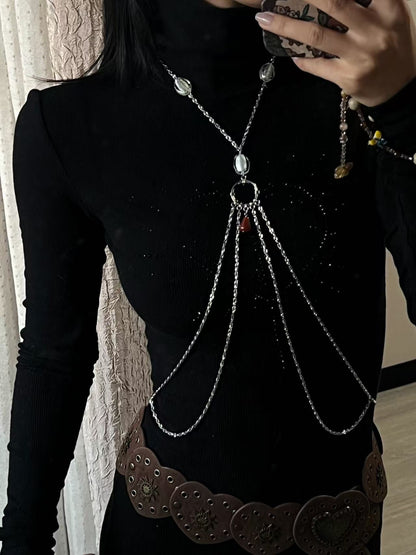 Vintage Oval Stone Multi Tassel Body Collar
