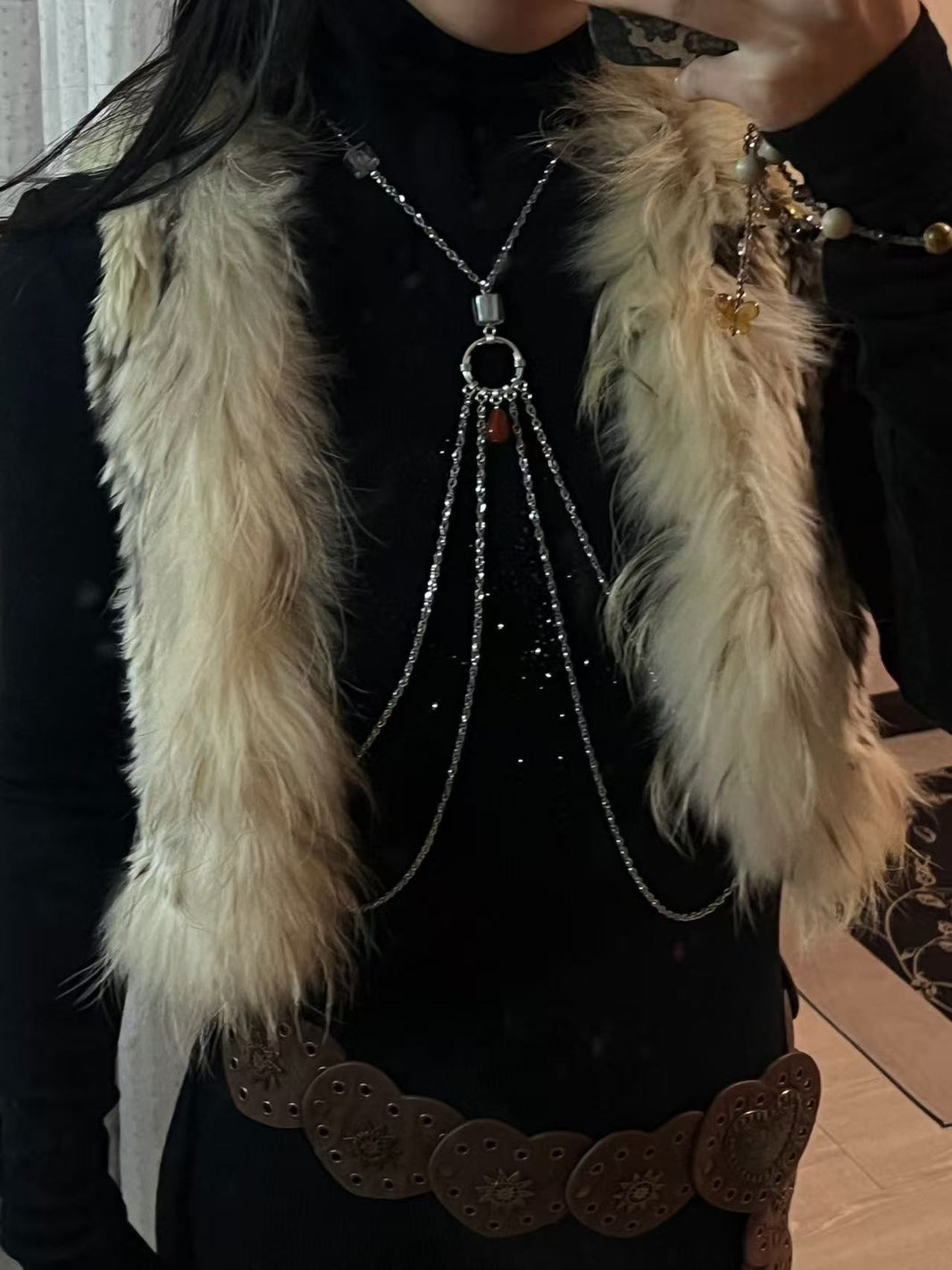 Vintage Oval Stone Multi Tassel Body Collar