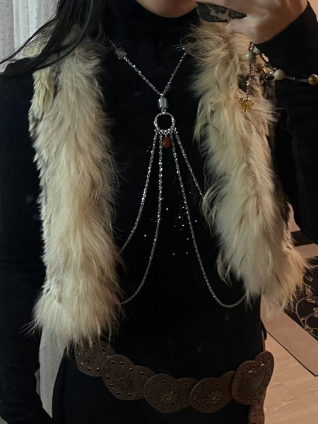 Vintage Oval Stone Multi Tassel Body Collar