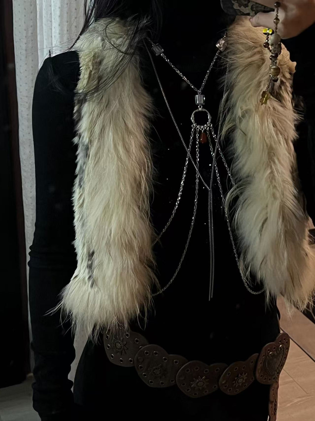 Vintage Oval Stone Multi Tassel Body Collar