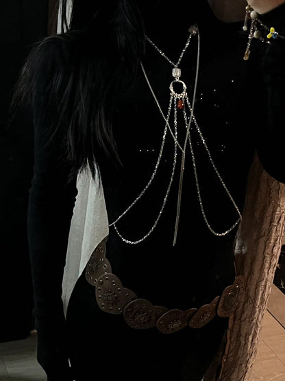 Vintage Oval Stone Multi Tassel Body Collar