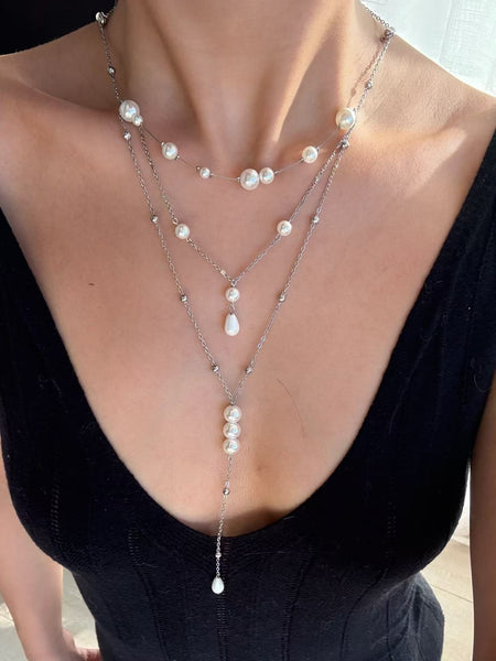 Draped Water Drop Pearl Full Chain