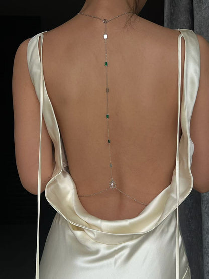 Emerald Zircon Vertical Back Drop Body Chain