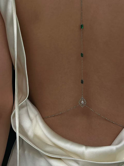 Emerald Zircon Vertical Back Drop Body Chain