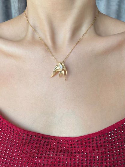 Vintage Relief Bird Thin Bead Chain Necklace