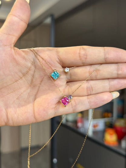 Dual Twist Thin Chain Zircon Drop Necklace