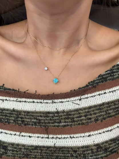 Dual Twist Thin Chain Zircon Drop Necklace