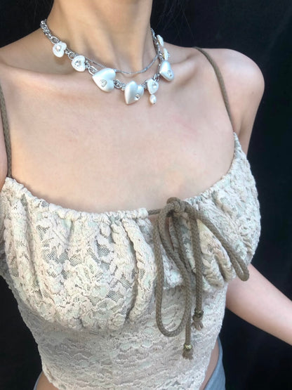 Matte White Heart Zircon Double Layer Choker