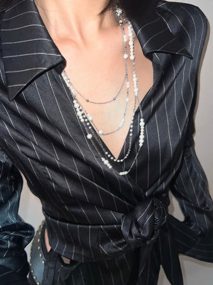 Multi-Tier Gradient Pearl Gold Waterfall Long Collar