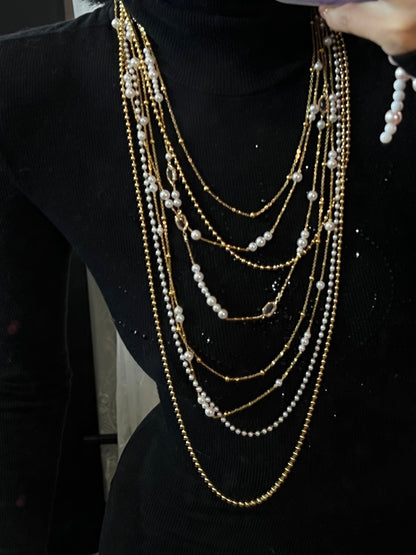 Multi-Tier Gradient Pearl Gold Waterfall Long Collar