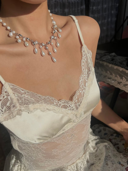 Gradient Water Drop Fringe Pearl Choker