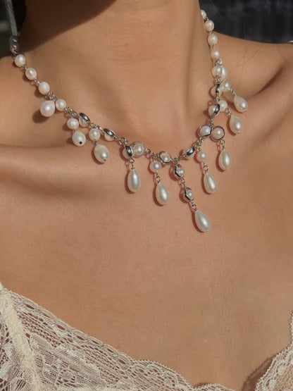 Gradient Water Drop Fringe Pearl Choker