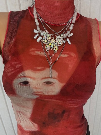 Y2K White Jade Baroque Pearl Stacked Necklace