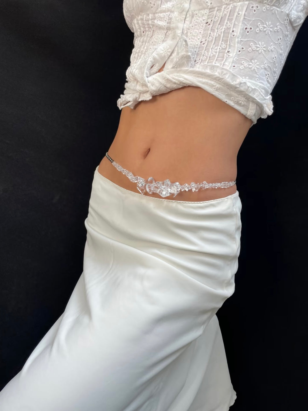 Convertible clear crystal ice nugget belly chain and waist chain jewelry