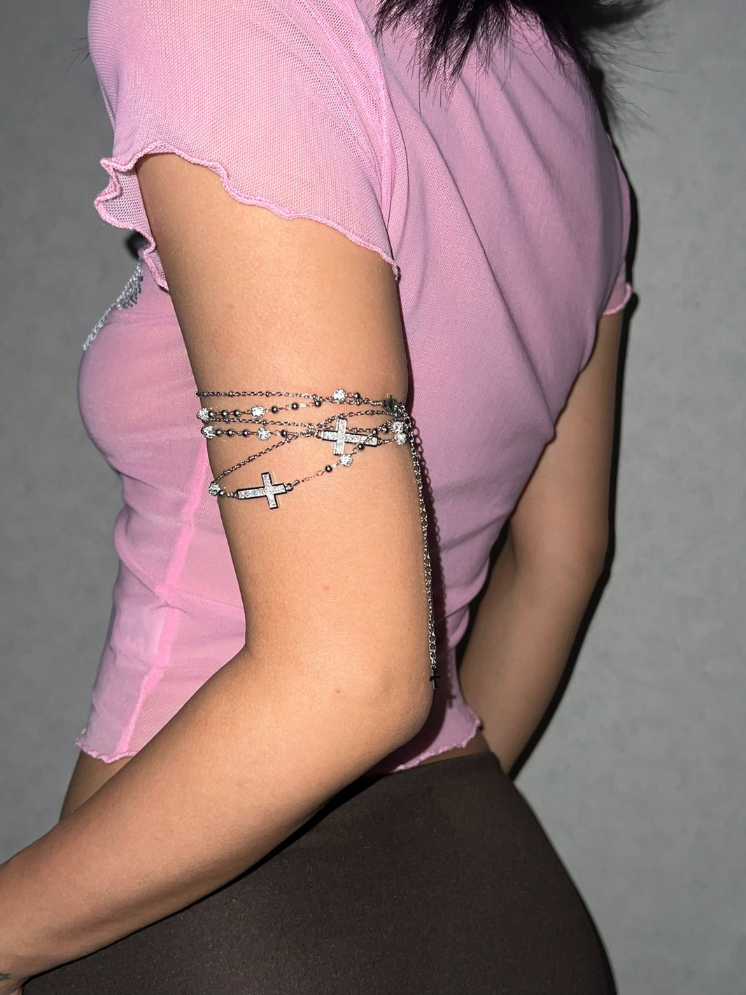 Convertible gold crystal cross upper arm cuff band jewelry for summer outfit