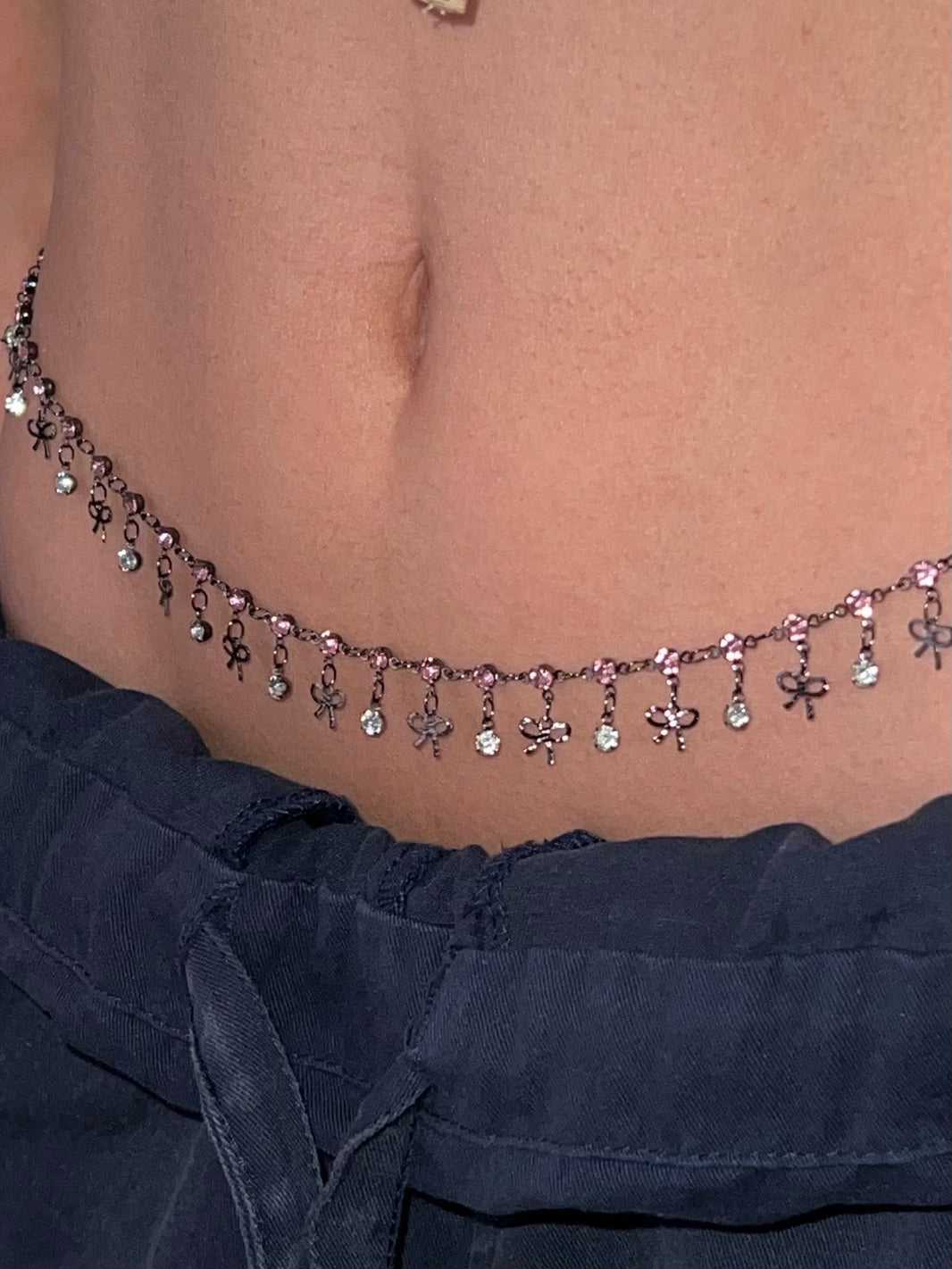 Bow Pink Crystal Belly Chain