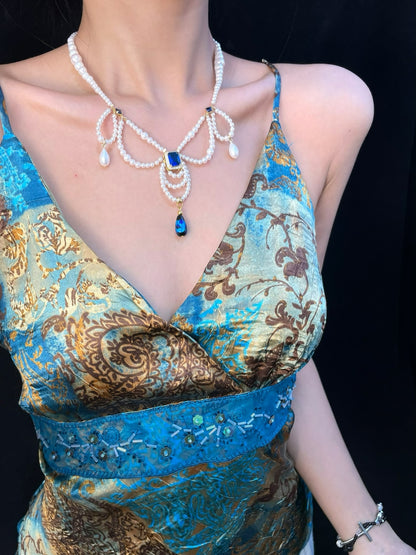 Royal Sapphire Teardrop Pearl Choker