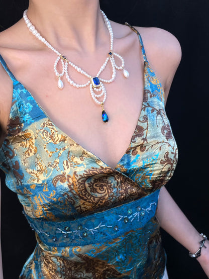 Royal Sapphire Teardrop Pearl Choker