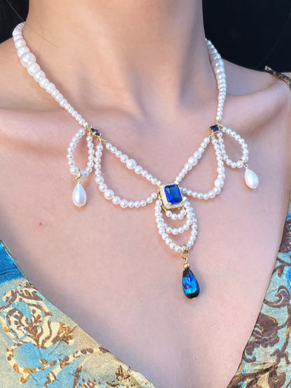 Royal Sapphire Teardrop Pearl Choker