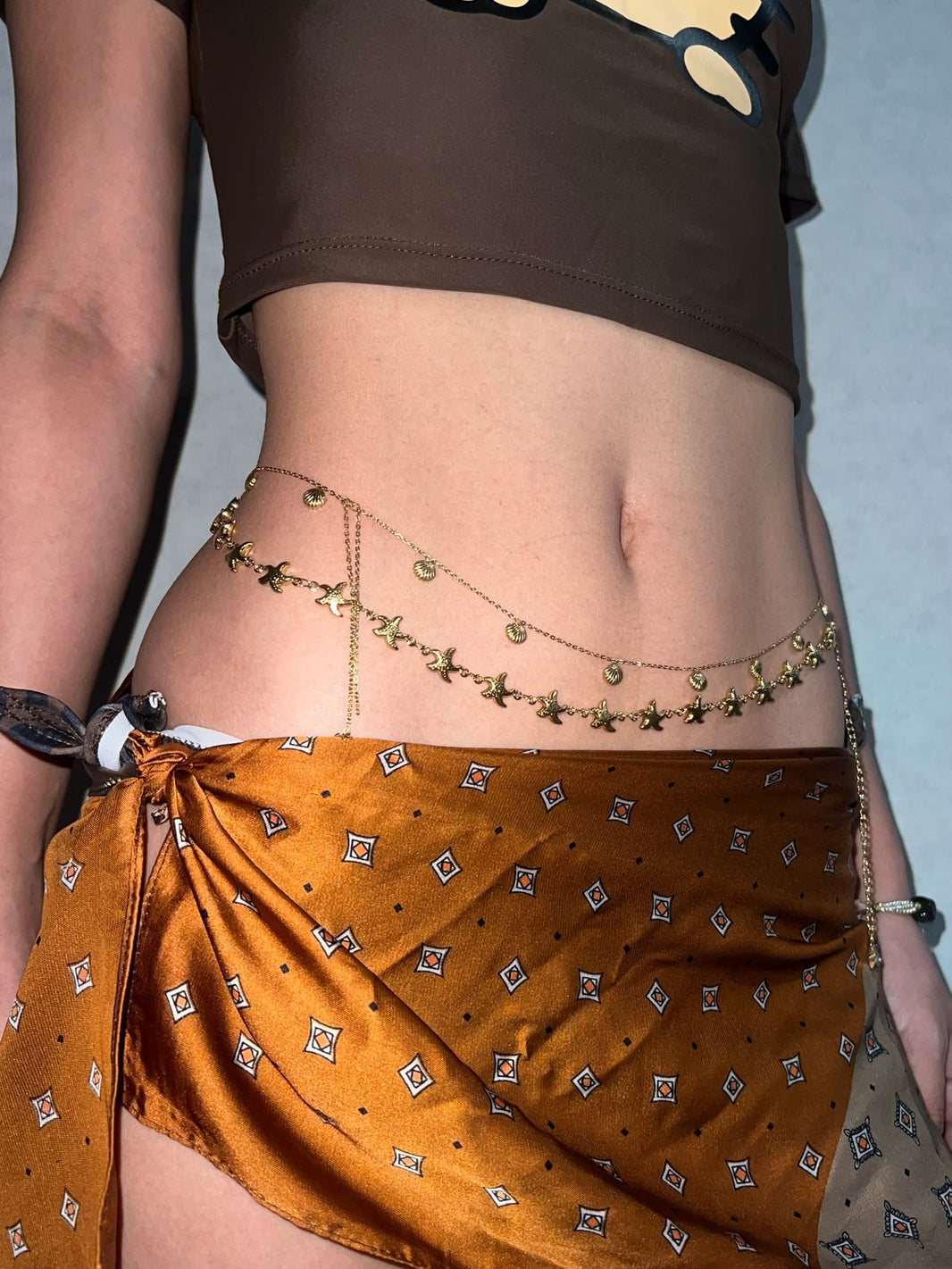 Convertible gold starfish lariat waist chain body jewelry for summer beach bikini swimwear