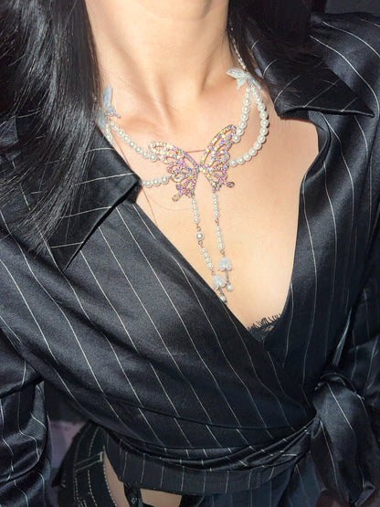 Iridescent Butterfly Double Layer Choker
