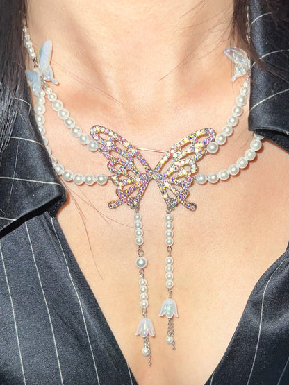 Iridescent Butterfly Double Layer Choker