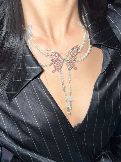 Iridescent Butterfly Double Layer Choker