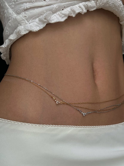 Tiny Heart Crystal Double Layer Belly Chain