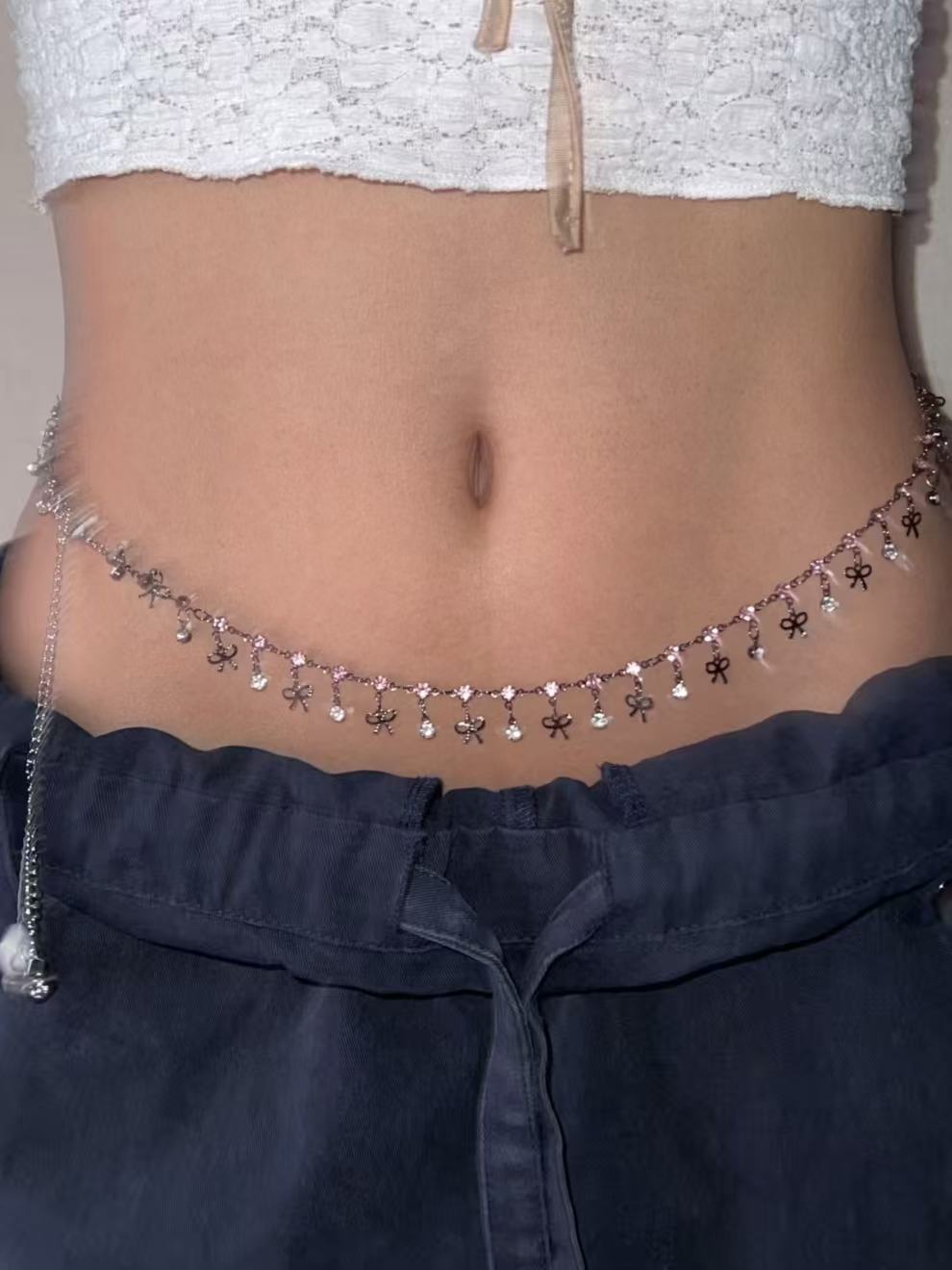 Bow Pink Crystal Belly Chain